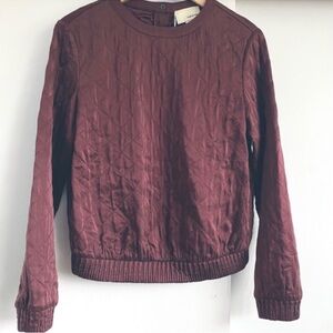 The Korner Anthropologie Quilted Silk Burgundy Sweater Top Pullover Size: US S
